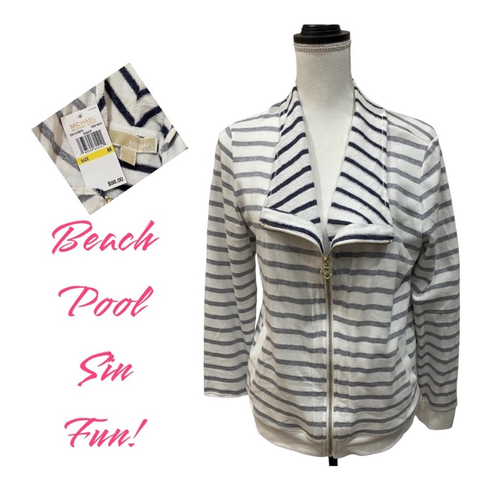 Michael Kors striped terry zip up jacket. NWT
